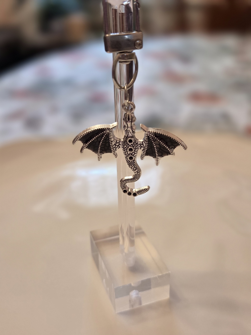 Silver Dragon With Black Wings- Keychain Or Purse Charm